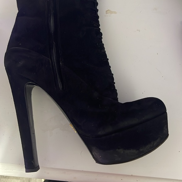 Prada black suede lace up in the front and a zipper on inside - Picture 6 of 15